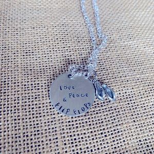 Love, Peace and flip flops silver necklace